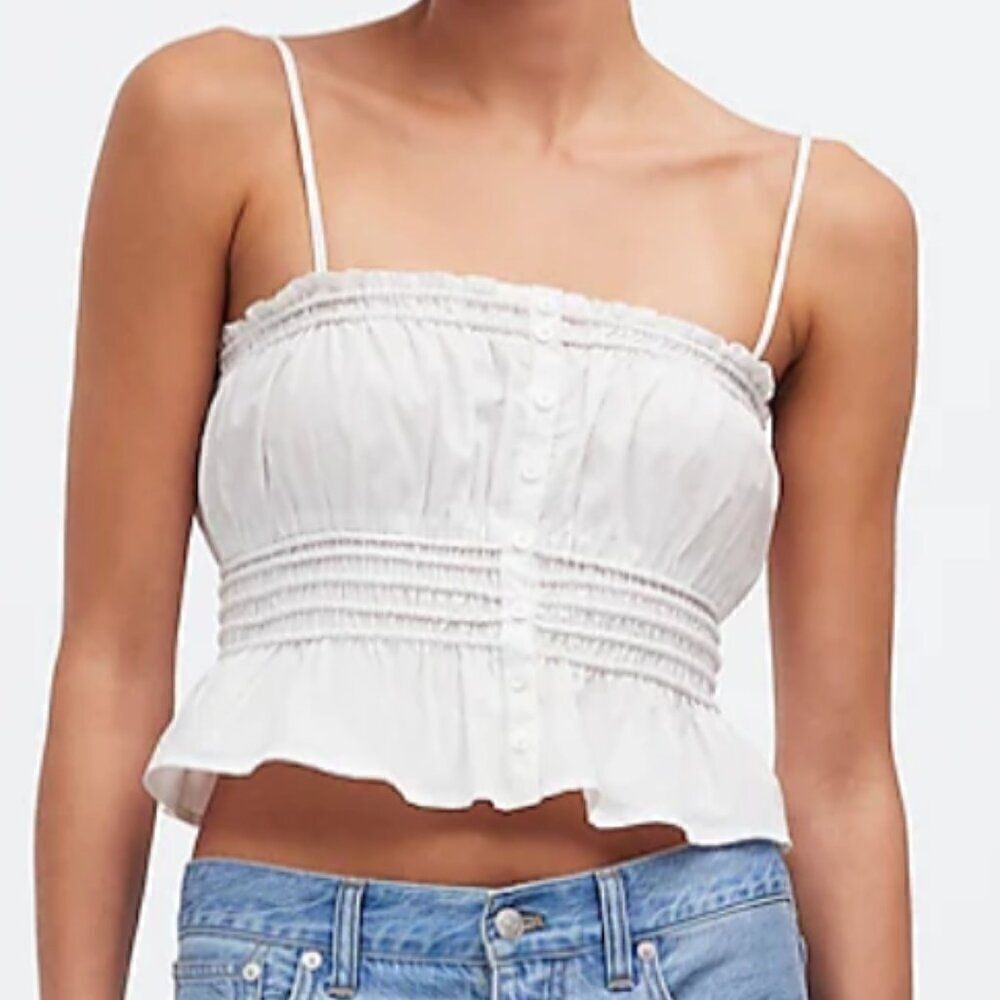 Madewell Smocked Button-Front Top in white Poplin New with tags